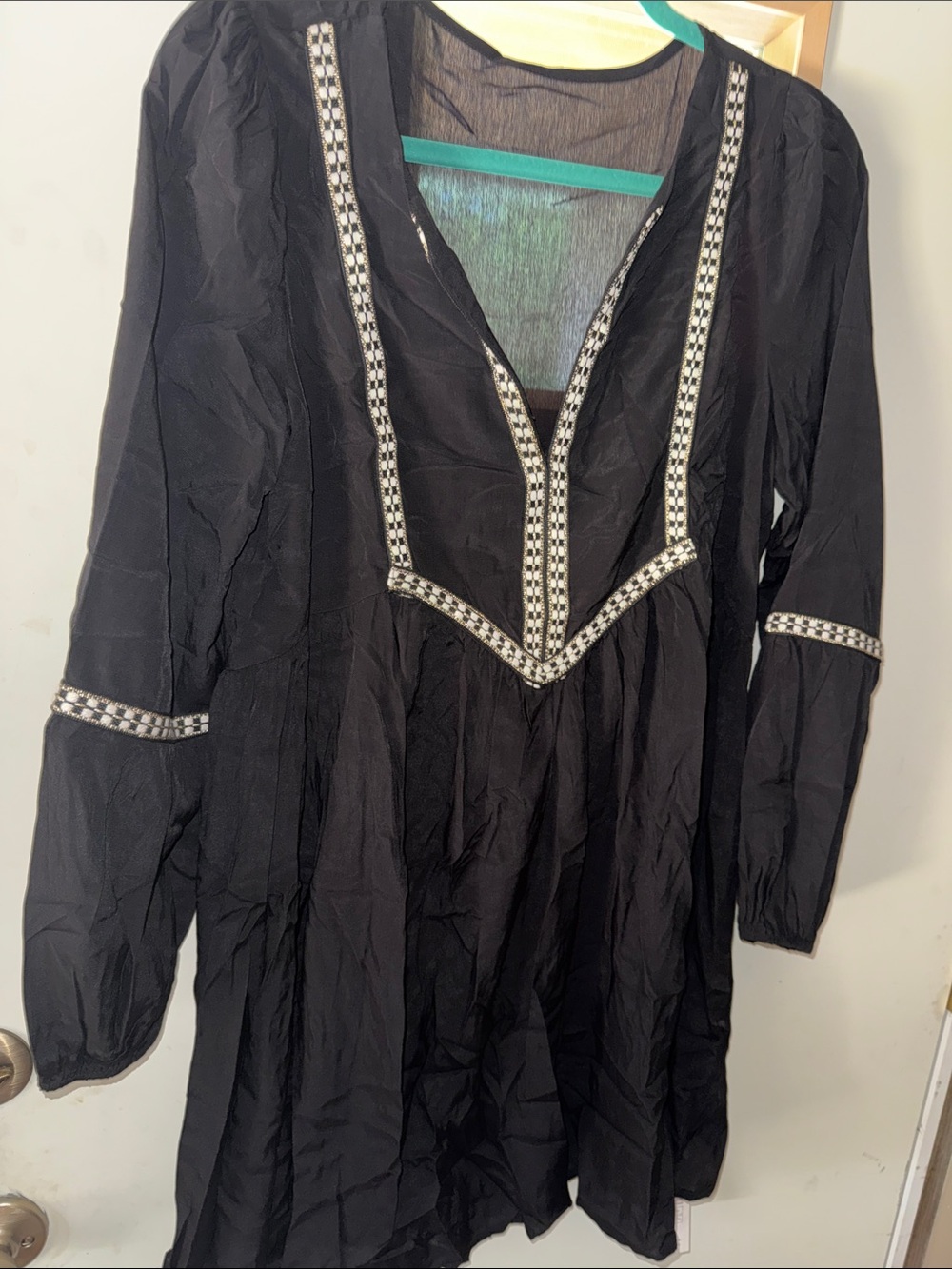 Cupshe Black Embroidered V-Neck mini dress with Contrast Trim